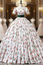 Cute Cherry Pattern Long Princess Prom Dress, White A-Line Evening Party Dress
