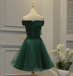 Cute Dark Green Off Shoulder Short Party Dress, Tulle Homecoming Dress