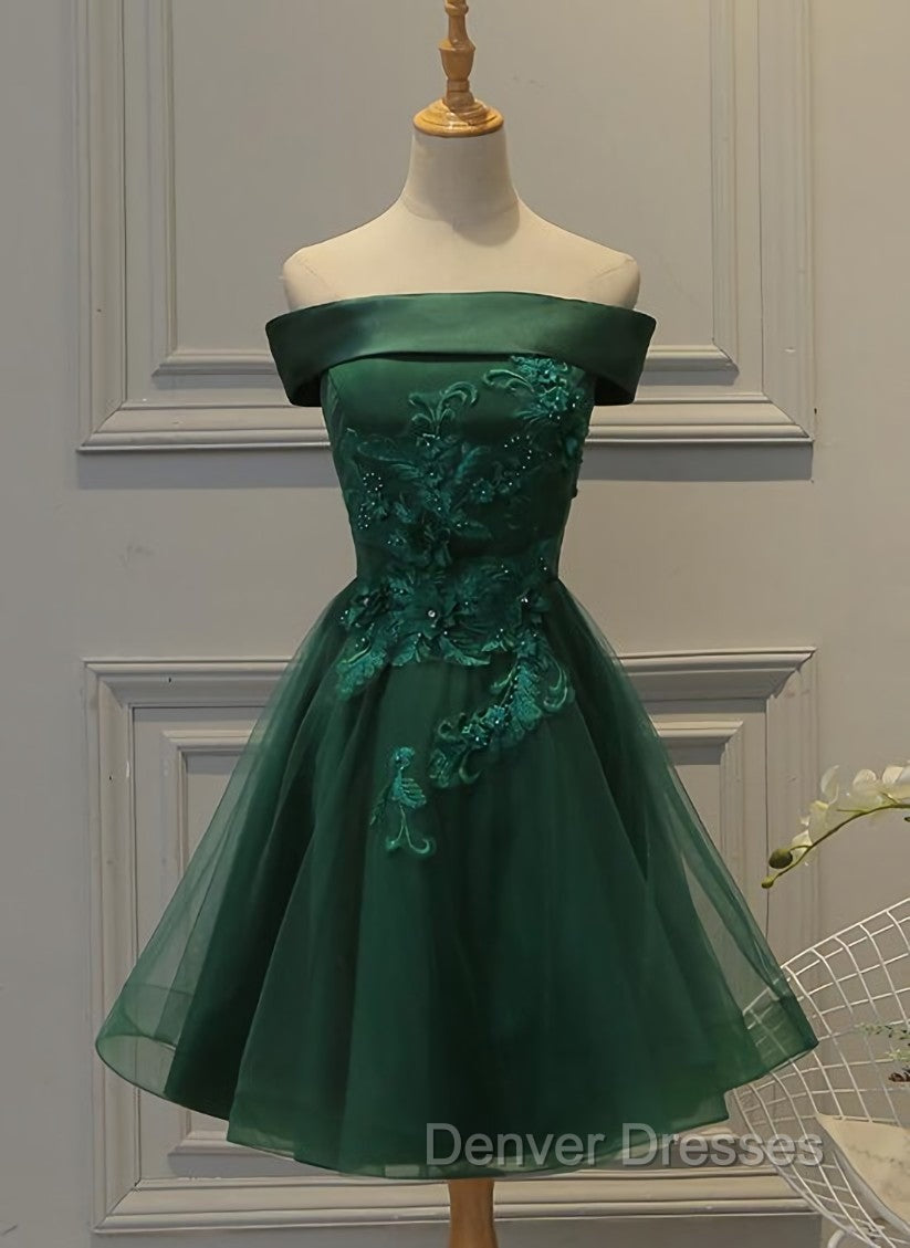 Cute Dark Green Off Shoulder Short Party Dress, Tulle Homecoming Dress Secondary image