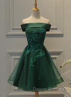 Cute Dark Green Off Shoulder Short Party Dress, Tulle Homecoming Dress