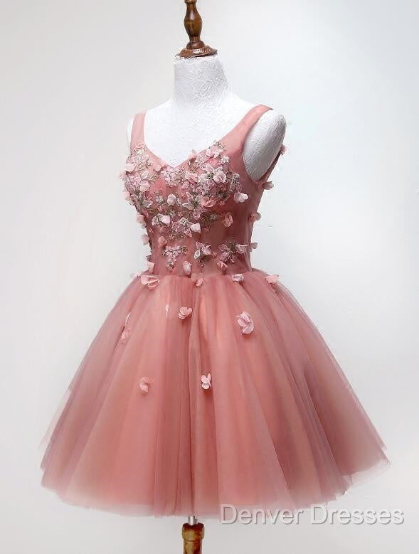 Cute Dark Pearl Pink Knee Length V-Neckline Flower Homecoming Dress, New Party Dress Secondary image