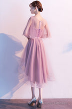 Cute Dark Pink High Low Tulle Round Neckline Party Dress, Short Pink Homecoming Dresses