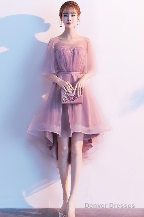 Cute Dark Pink High Low Tulle Round Neckline Party Dress, Short Pink Homecoming Dresses Main image