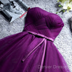 Cute Dark Purple Tulle Short Bridesmaid Dress, Tulle Party Dress, Short Formal Dress