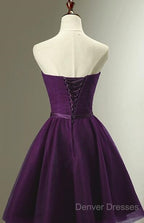 Cute Dark Purple Tulle Short Bridesmaid Dress, Tulle Party Dress, Short Formal Dress