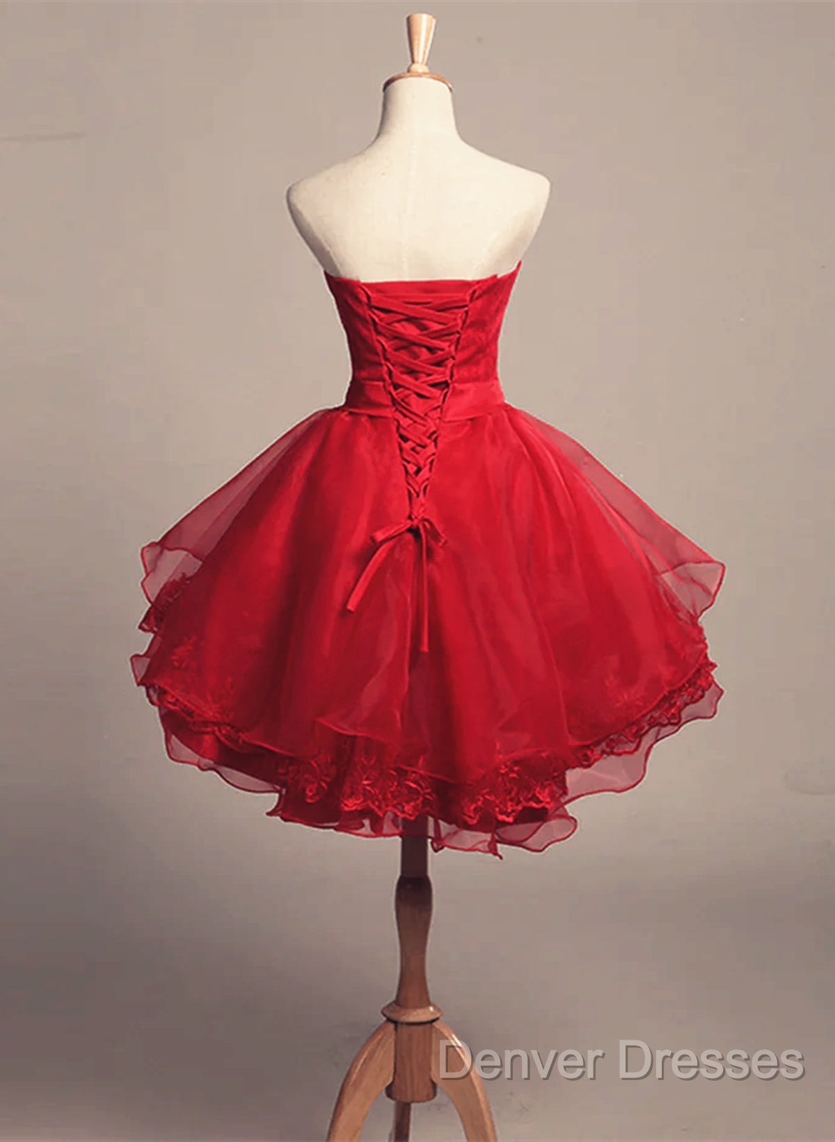 Cute Dark Red Tulle And Lace High Low Homecoming Dress, Short Party Dress Secondary image