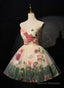 Cute Flowers Round Neckline Light Champagne Party Dress, Short Cute Prom Dress