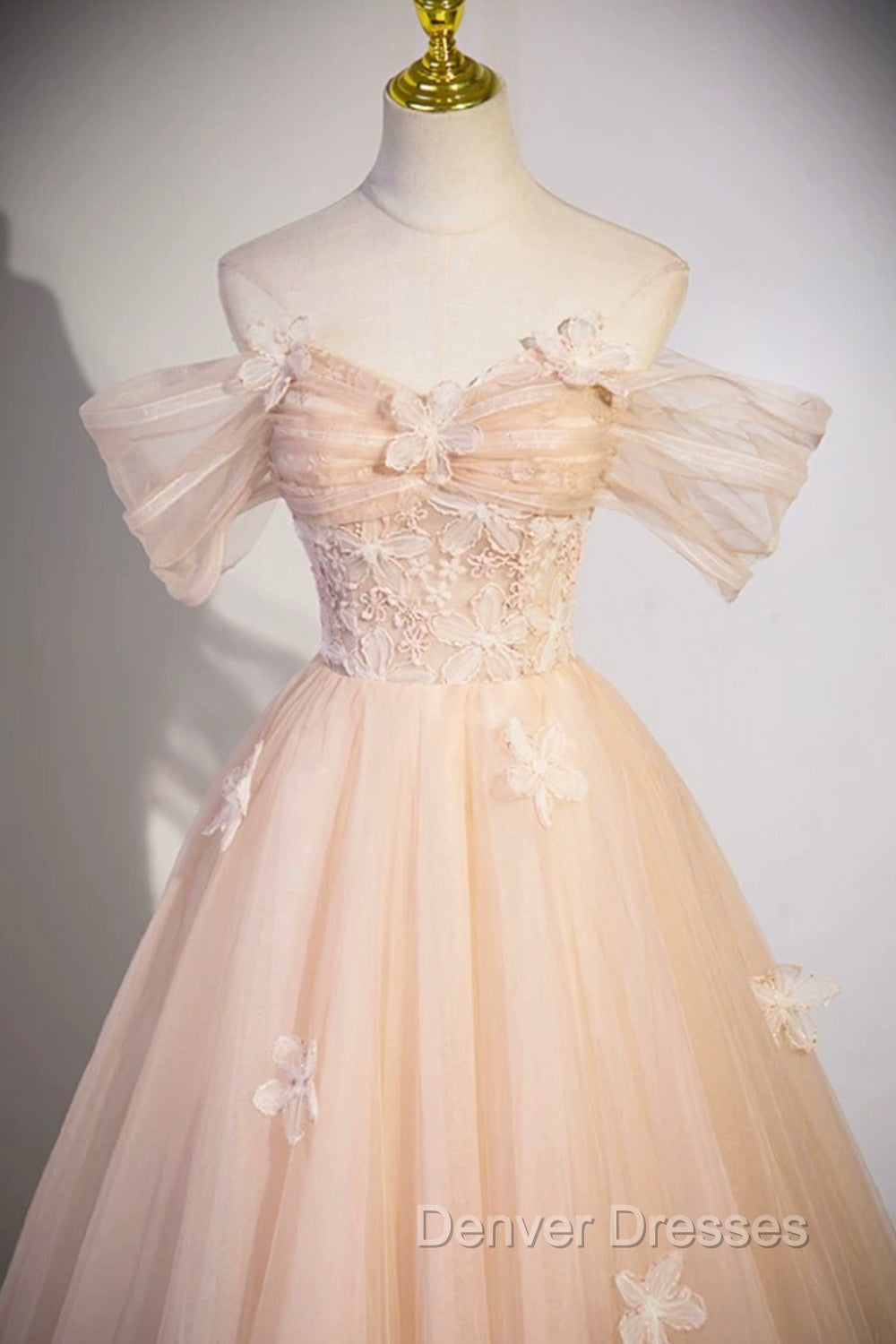 Cute Flowers Tulle Long Formal Dress, Off Shoulder Evening Dress Secondary image