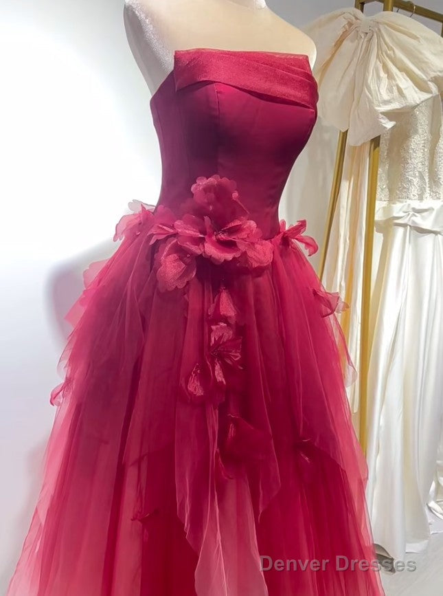 Cute Gradient Tulle Strapless A-Line Long Wedding Dress Evening Ball Gown