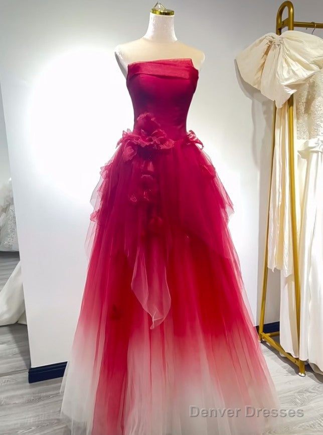 Cute Gradient Tulle Strapless A-Line Long Wedding Dress Evening Ball Gown Main image