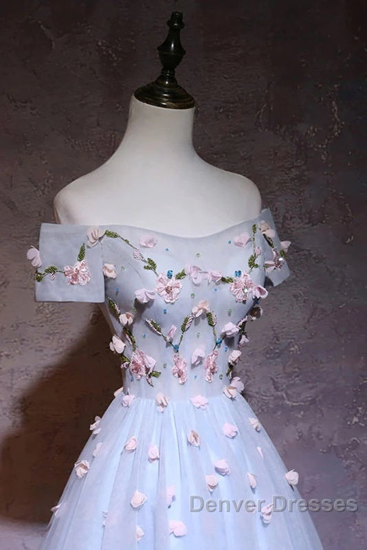 Cute Gray Blue Tulle Short Prom Dress, Off The Shoulder Homecoming Dress