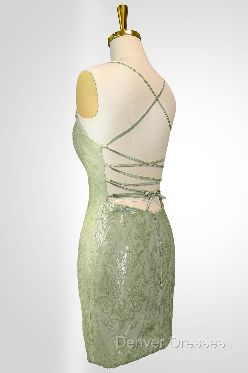 Cute Green Spaghetti straps  Lace Up Sequined Homecoming Party Dress