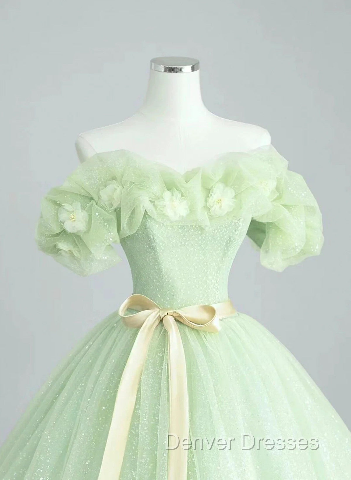 Cute Green Tulle Ball Gown Sweetheart Party Dress, Green Shiny Tulle Prom Dress Secondary image