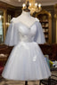 Cute Grey Tulle Straps Short Homecoming Dress Grey Party Dress, Tulle Bridesmaid Dress
