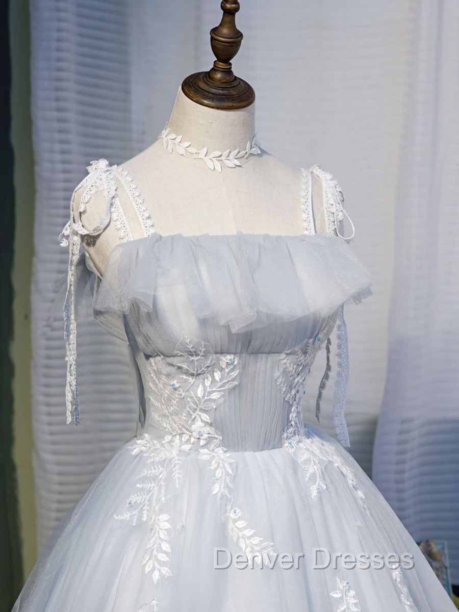 Cute Grey Tulle Straps Short Homecoming Dress Grey Party Dress, Tulle Bridesmaid Dress