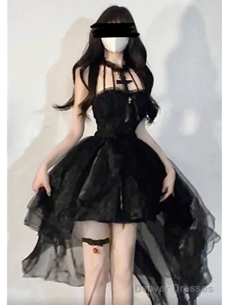 Cute High Low High Neckline Black Ruffles Party Beach Dresses Birthday Outfits Secondary image