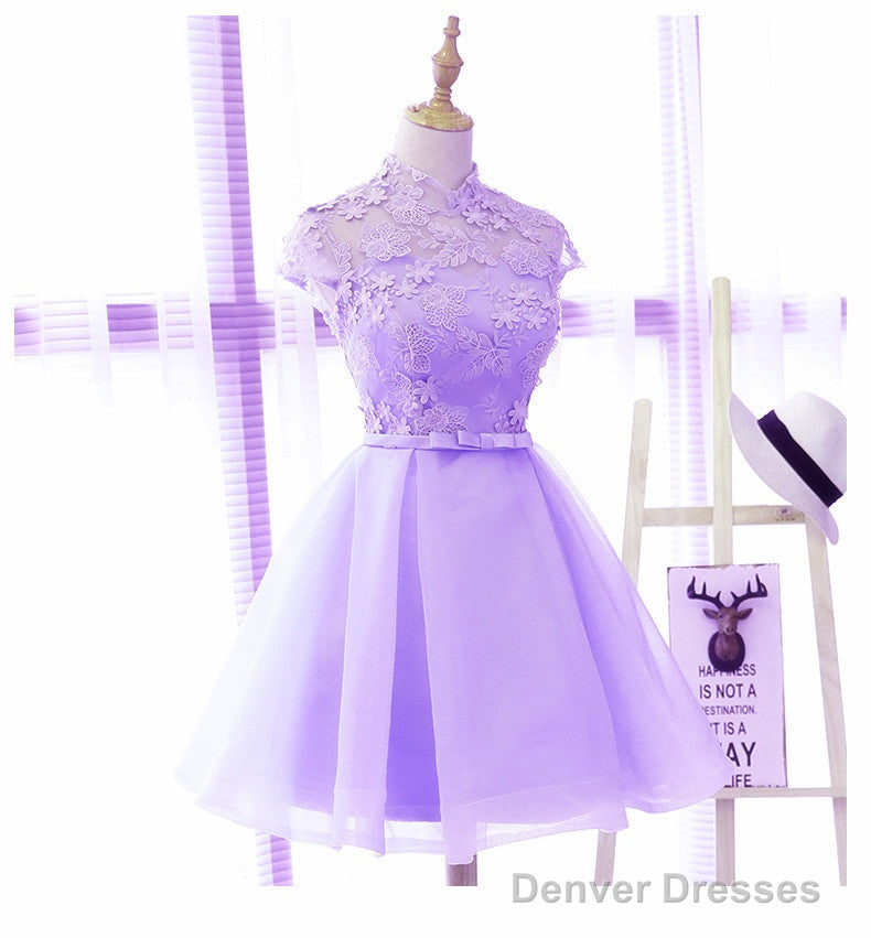 Cute High Neckline Lavender Short Graduation Dress, Short Prom Dress Secondary image