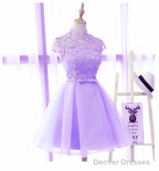 Cute High Neckline Lavender Short Graduation Dress, Short Prom Dress