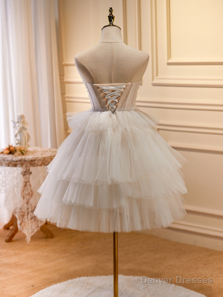 Cute Ivory Short Sweetheart Lace-up Party Dress, Ivory Short Prom Dress Main image