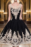 Cute Lace Applique Black Short Prom Dress, Lace Applique Homecoming Dress