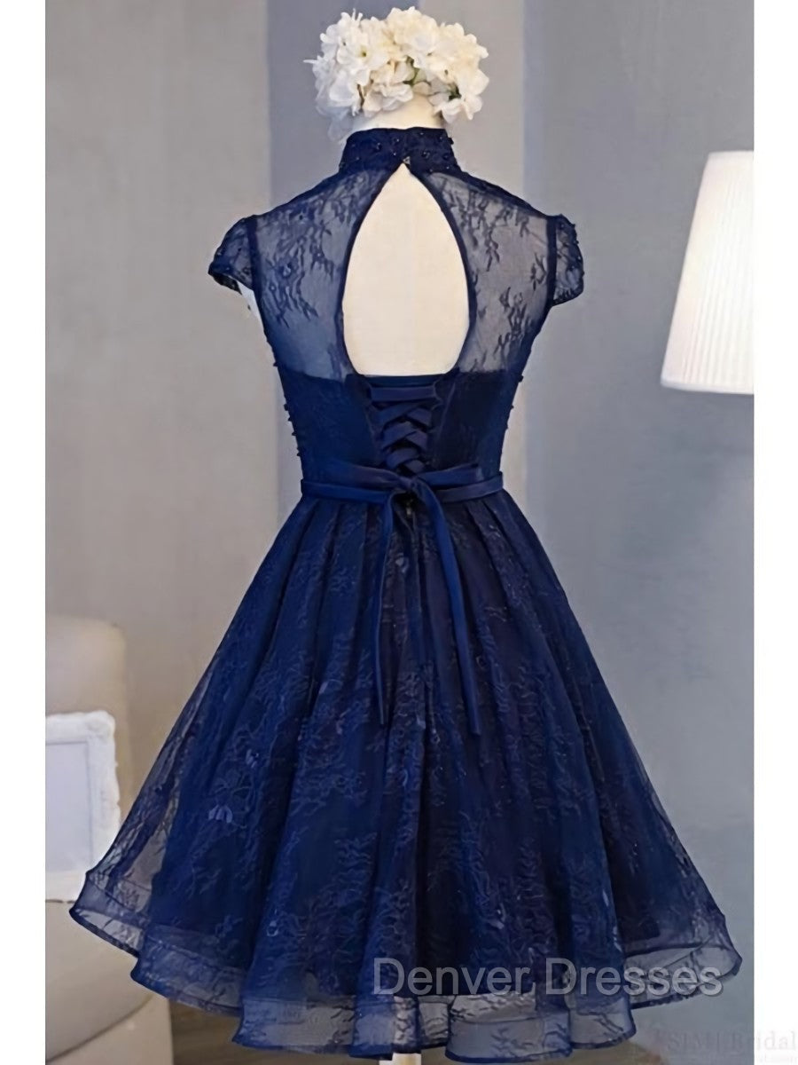 Cute Lace Short Cap Sleeves Homecoming Dress, Red Short Party Dress Secondary image