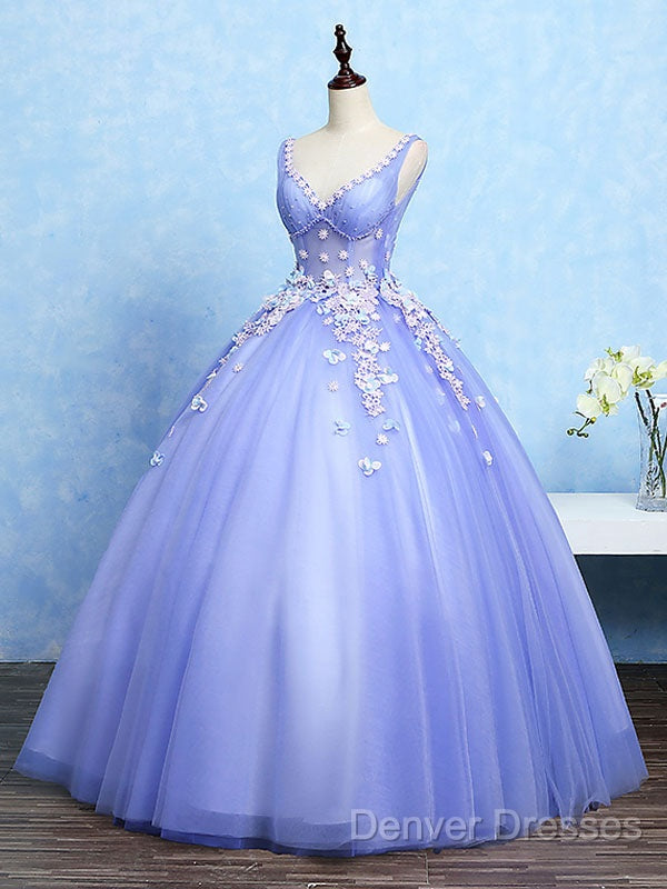 Cute Lavender Tulle Ball Gown V-Neckline Sweet 16 Dress, Light Purple Formal Dress Secondary image