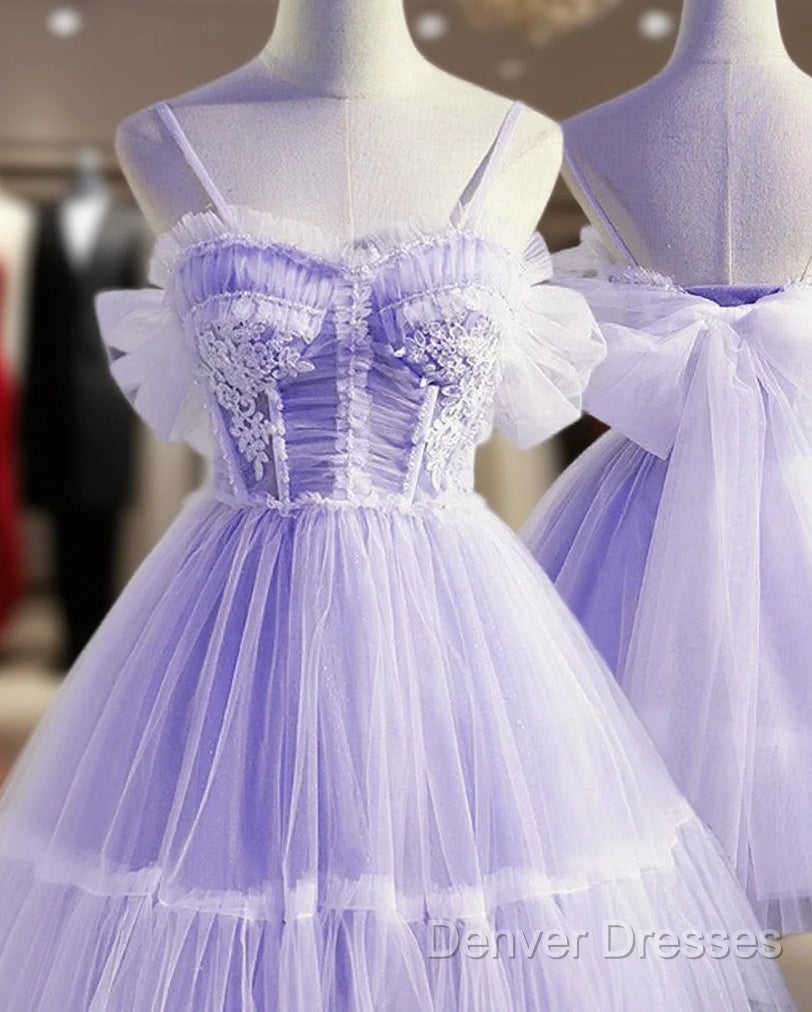 Cute Lavender Tulle Short Straps Homecoming Dresss, Tulle Sweetheart Prom Dress Main image
