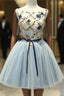 Cute Light Blue Short Tulle Homecoming Dress, Blue Prom Dress