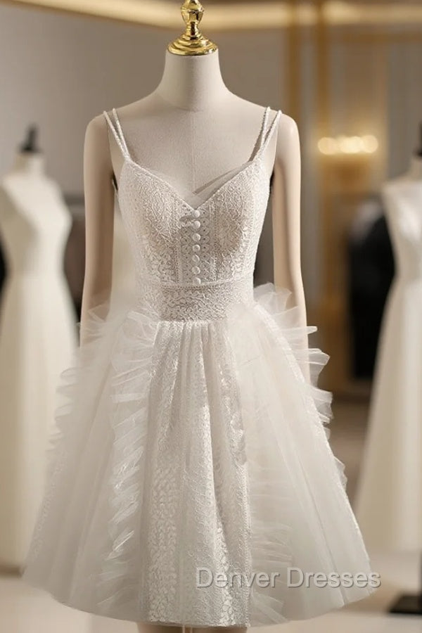 Cute Light Champagne Lace Tulle Short Prom Dress, Puffy Homecoming Dress Main image