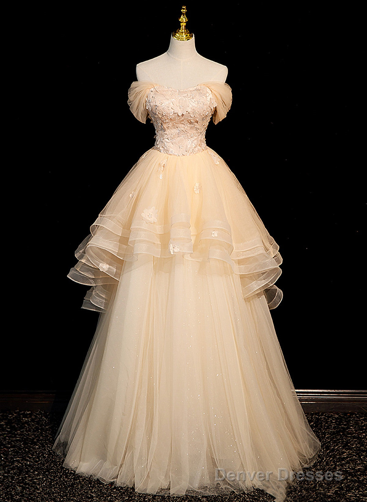 Cute Light Champagne Off Shoulder Sweetheart Prom Dress, Light Champagne Party Dress
