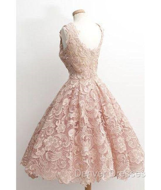 Cute Light Pink Lace Short Prom Dress, Lace Bridesmaid Dress Secondary image