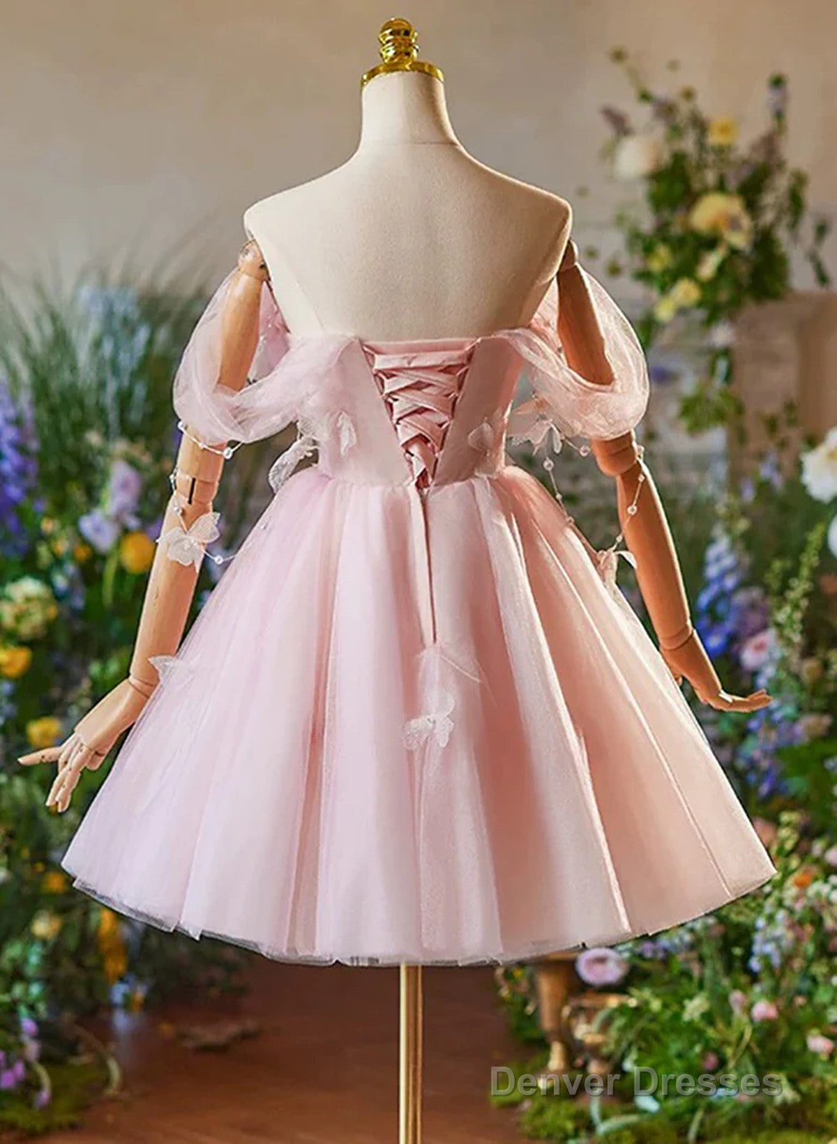 Cute Light Pink Off Shoulder Tulle Homecoming Dress, Pink Short Prom D – Denver Dresses