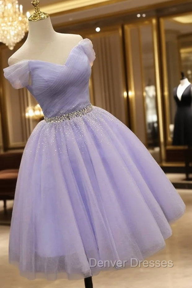 Cute Light Purple Beaded Tulle Homecoming Dress, Short Prom Dress Formal Dress
