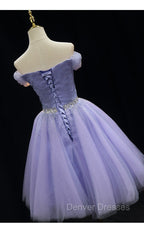 Cute Light Purple Beaded Tulle Homecoming Dress, Short Prom Dress Formal Dress