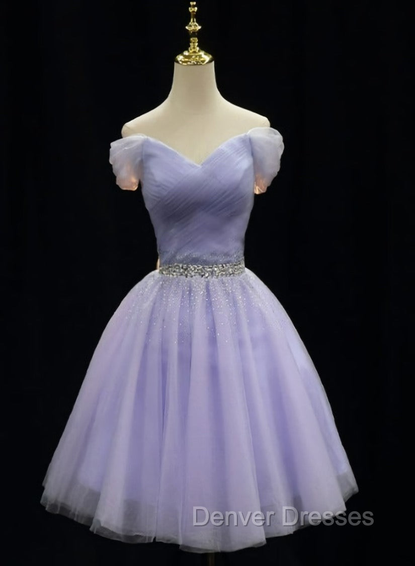 Cute Light Purple Beaded Tulle Homecoming Dress, Short Prom Dress Formal Dress