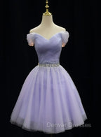 Cute Light Purple Beaded Tulle Homecoming Dress, Short Prom Dress Formal Dress