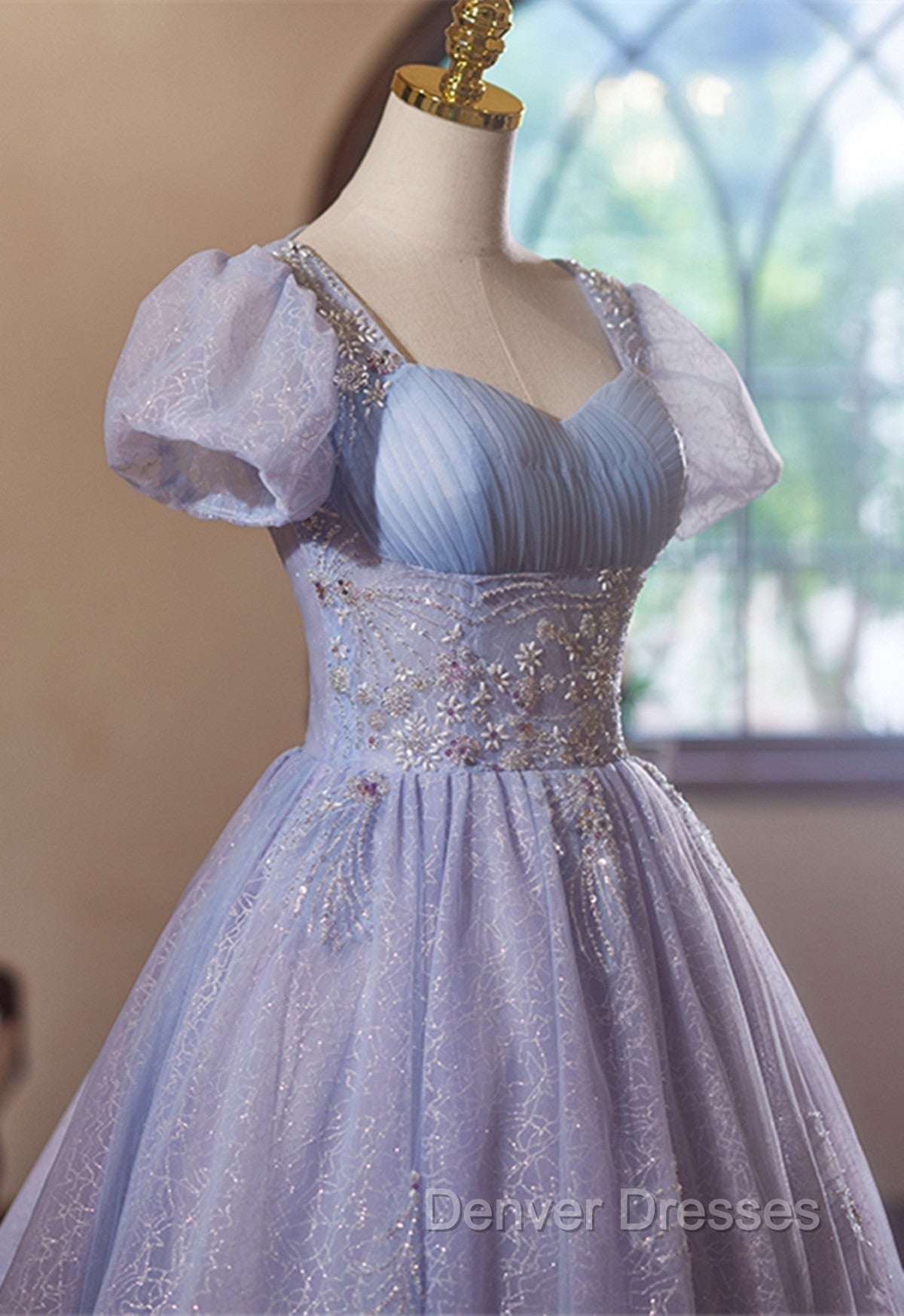 Cute Light Purple Short Sleeves Homecoming Dress, Light Purple Party Dress