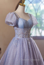 Cute Light Purple Short Sleeves Homecoming Dress, Light Purple Party Dress