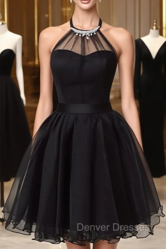 Cute Little Black Short Homecoming Dress Halter Short Prom Dress
