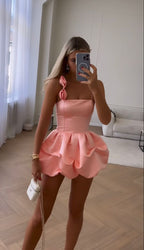 Cute Mini 17Th Birthday Dress Pink Satin Birthday Outfit