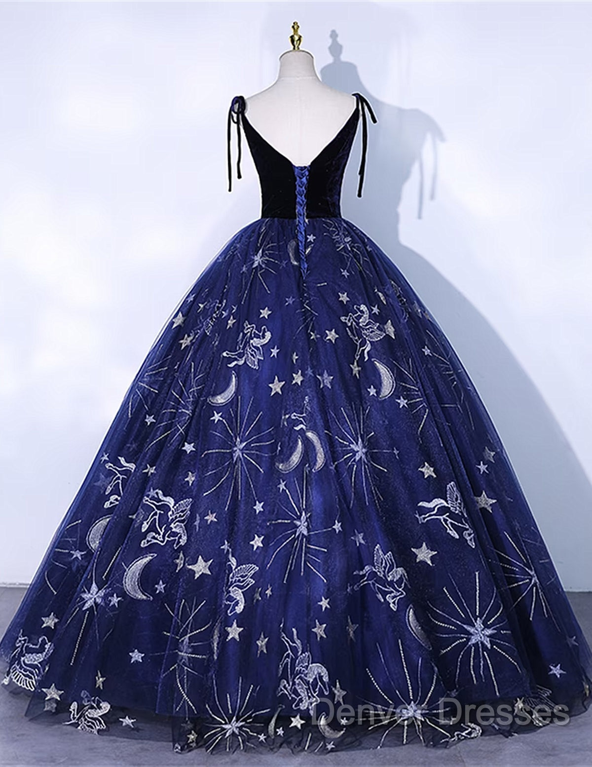 Cute Navy Blue Ball Gown V-Neckline Party Dress, Navy Blue Sweet 16 Dress