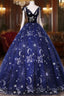 Cute Navy Blue Ball Gown V-Neckline Party Dress, Navy Blue Sweet 16 Dress