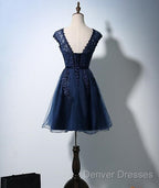 Cute Navy Blue Tulle And Lace Homecoming Dress , Lovely Party Dress