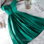 Cute Off Shoulder Green Satin Short Prom Dress, Off the Shoulder Green Homecoming Dress, Green Formal Evening Dress