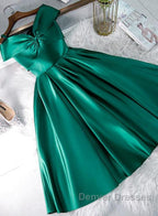 Cute Off Shoulder Green Satin Short Prom Dress, Off the Shoulder Green Homecoming Dress, Green Formal Evening Dress