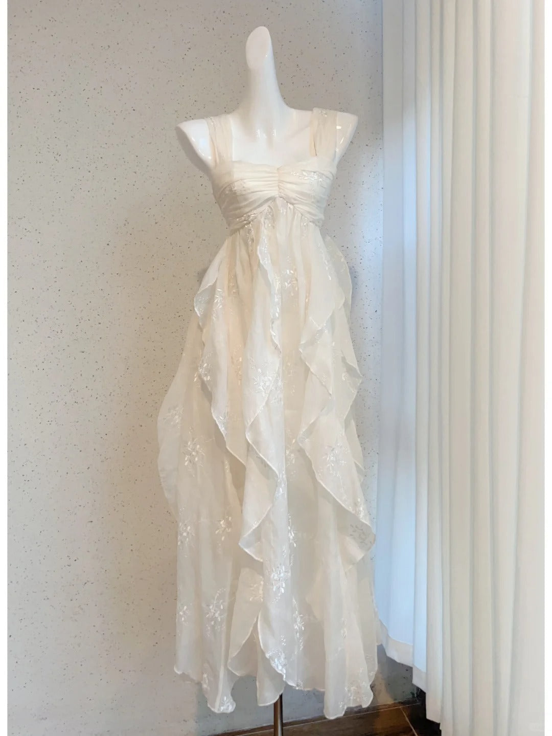 Cute Off-White Ruffled Chiffon Long Prom Dress Evening Dress Bridesmaid Dress Secondary image