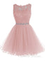 Cute Pink Handmade Tulle Beaded Party Dress, Pink Homecoming Dress