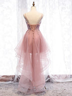 Cute Pink High Low Tulle with Lace Prom Dress High Low Homecoming Dress prom Dress shops