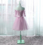 Cute Pink Knee Length Short Sleeves Party Dress, Tulle Prom Dress