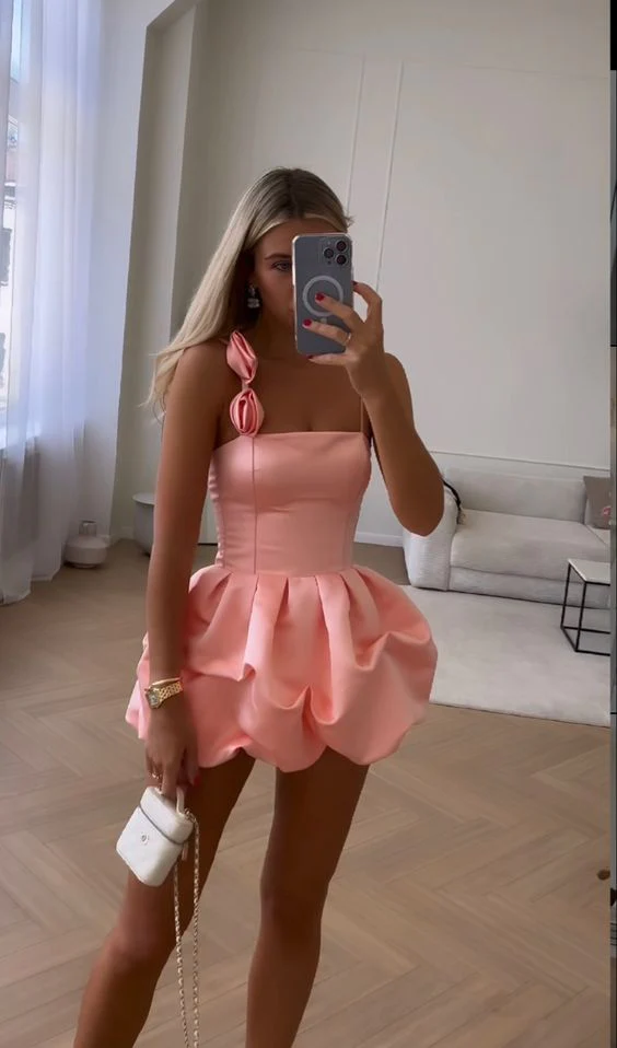 Cute Pink Ruffles Short Prom Dress Homecoming Dress Main image